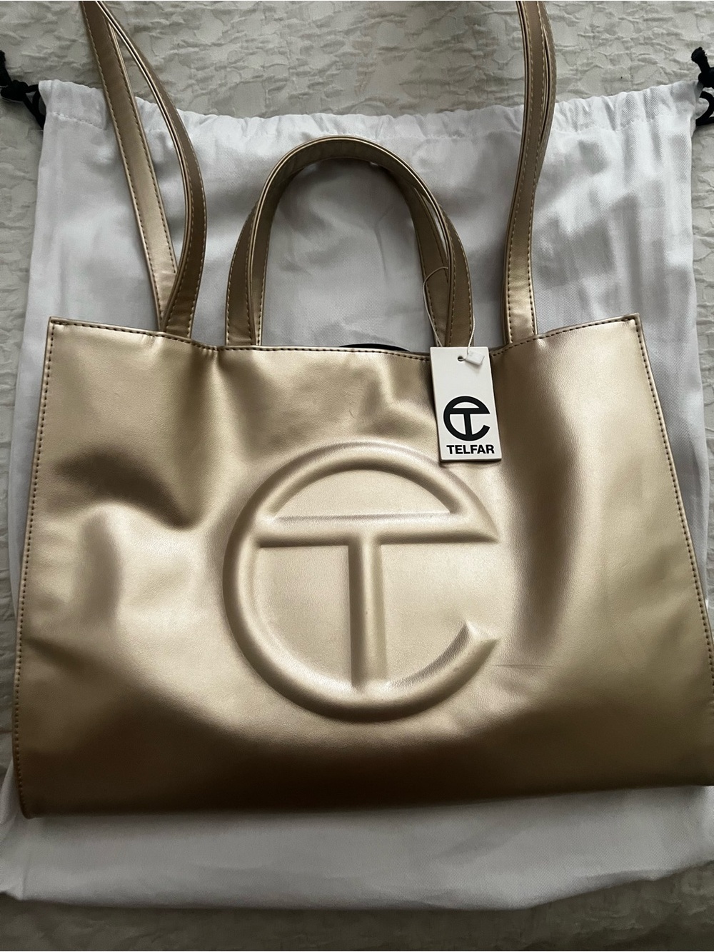 Telfar medium Gold shopping tote